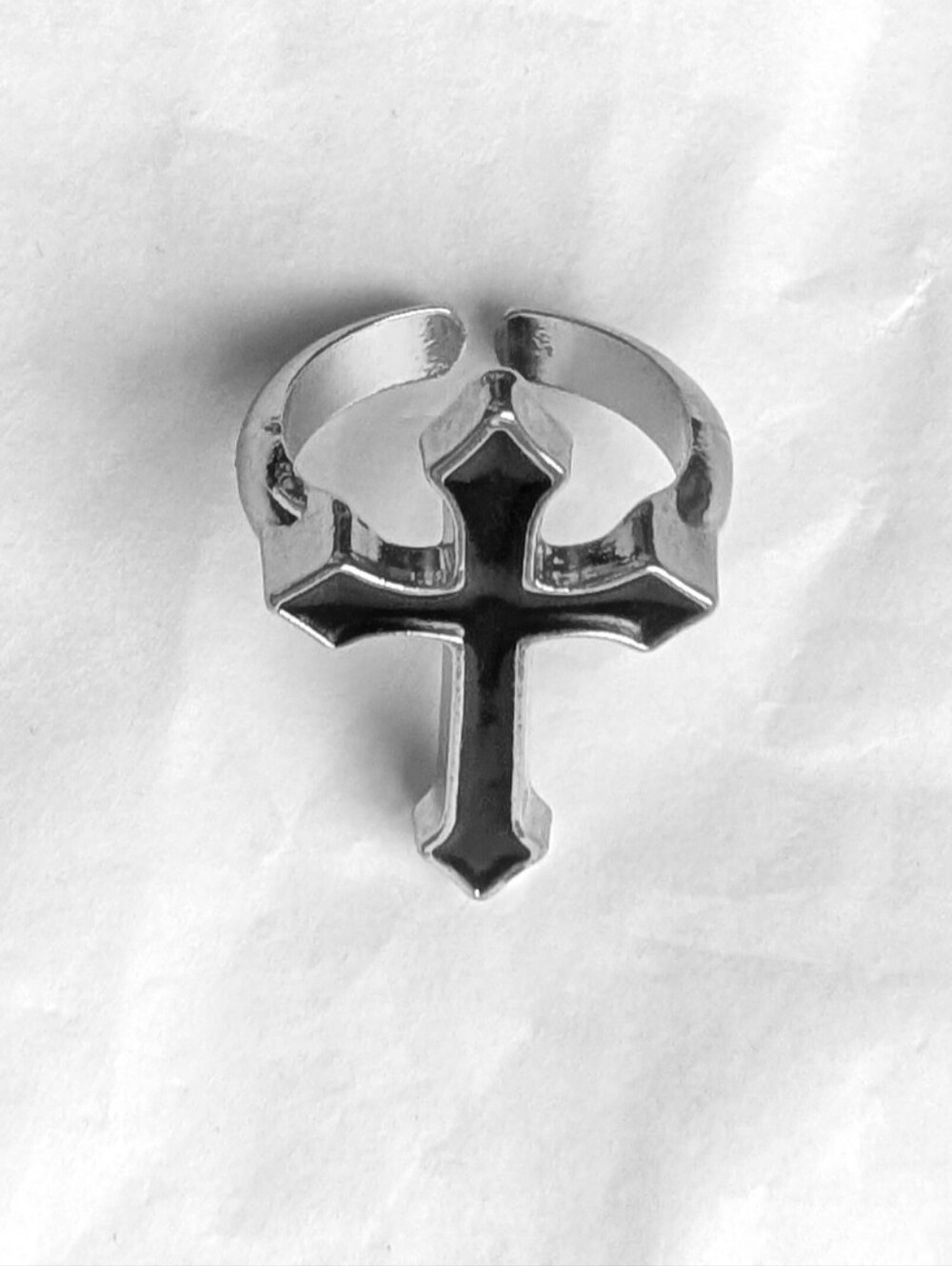 NWT Large Silver and Black Cross Ring Adjustable Size Unisex - Picture 7 of 10